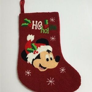 Disney Parks Santa Mickey Mouse Christmas Stocking HoHoHo Holly Snow Holiday Red